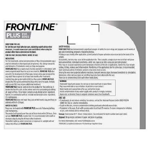 frontline plus dog back of pack